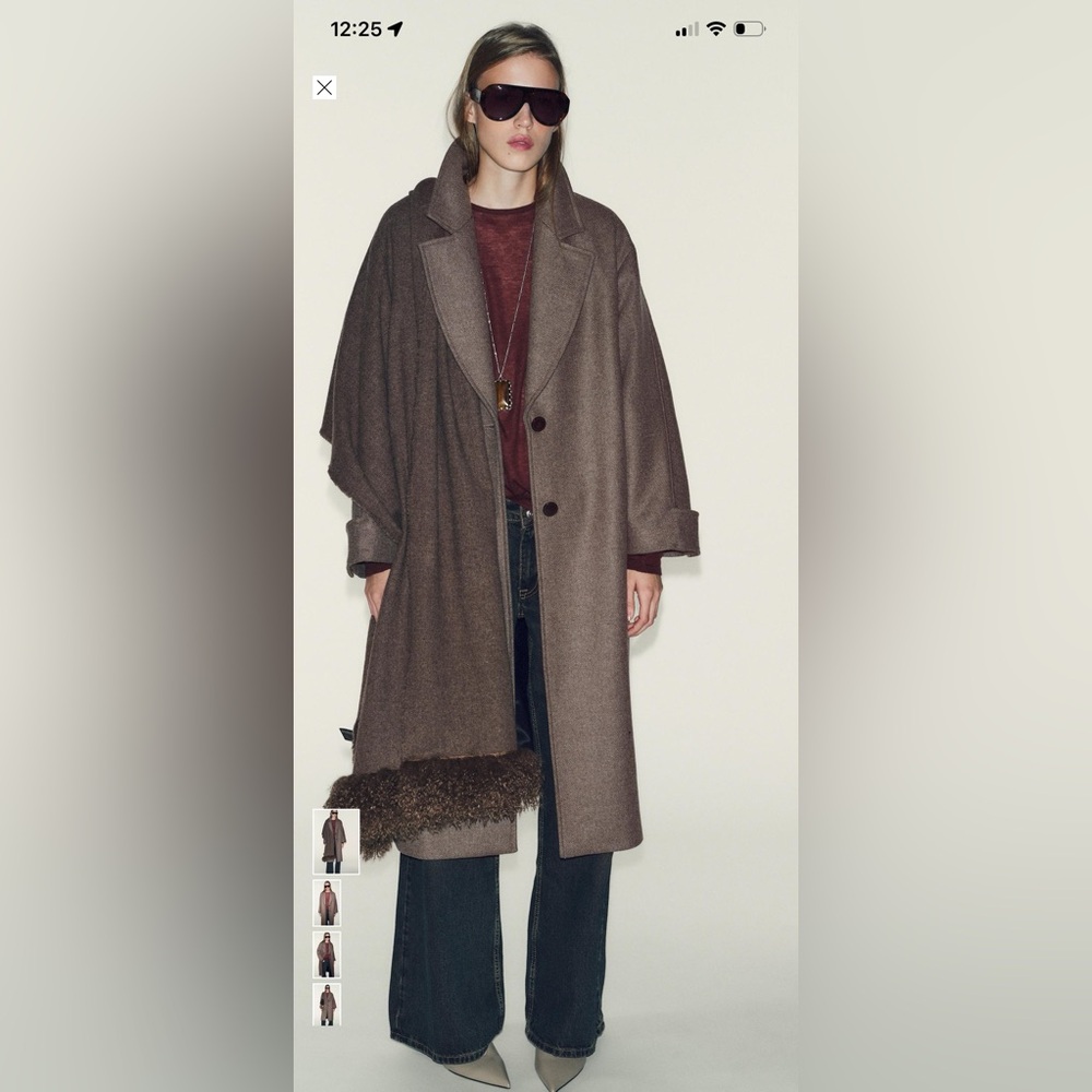 Zara Brown wool coat Trench Coat Sz L